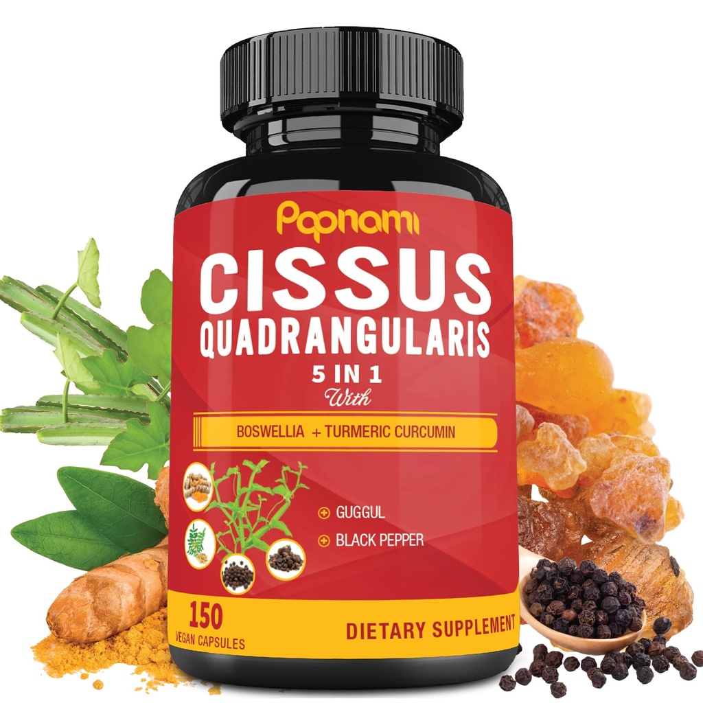 Premium Cissus Quadrangularis Capsules with Boswellia, Guggul, Turmeric, Black Pepper Extract - 150 Capsules - 5 Ay Supply