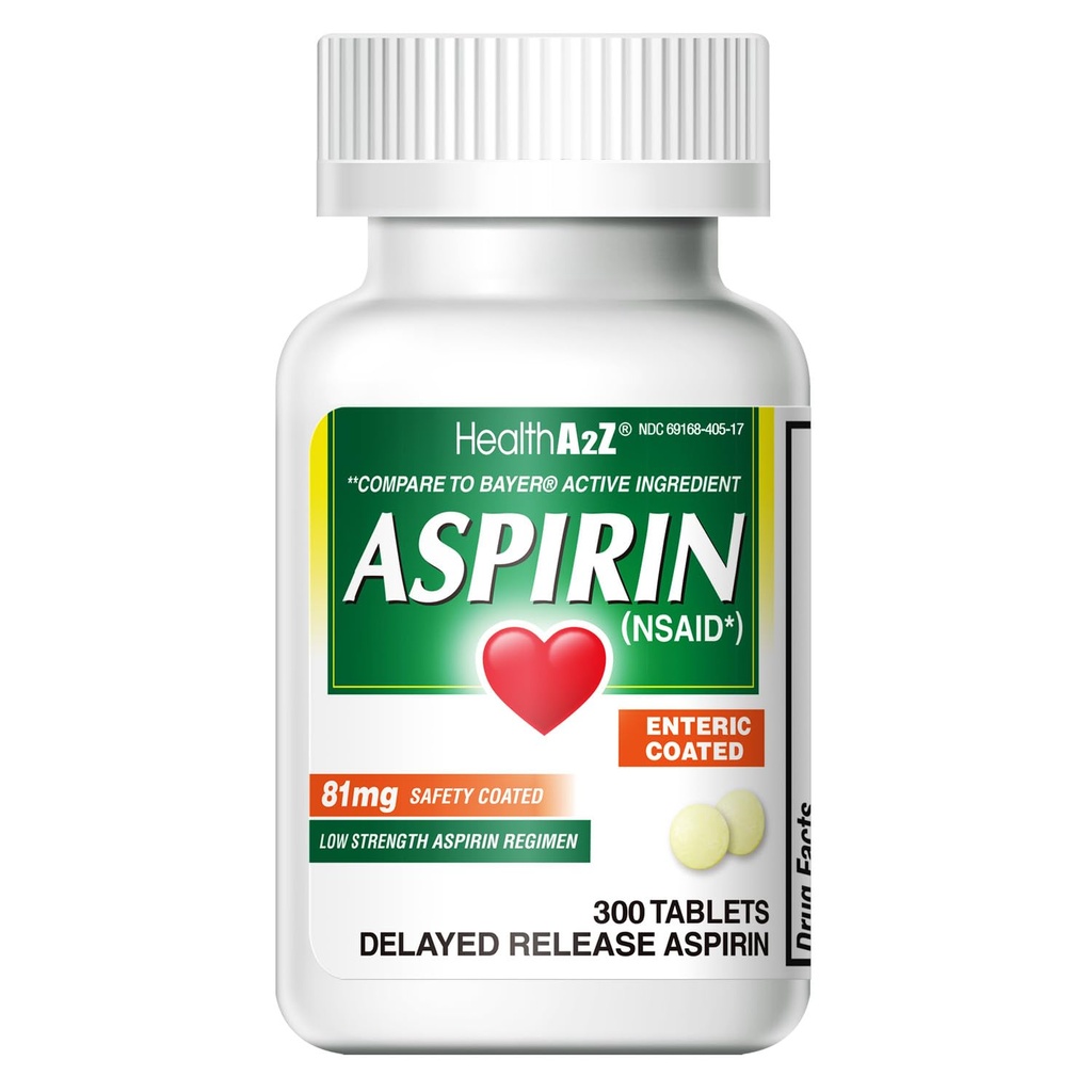 HealthA2Z® aspirin 81 mg | Low Strength | Kapic Kaplama | Ağrı Yardım | Küçük Aches Kas Ağrı & Cramps | Ateş Tespiti | Baş Ağrısı (300 Konts)