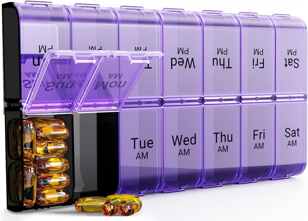 Haftalık AM PM Ekstra Büyük Pill Organizer, 7 Gün Pill Case 2 Times a Day, XL Day Night Pill Case twice a Day, Overscale Daily Medicine Organizer for Vitamin, Pill Konteyner (Purple)