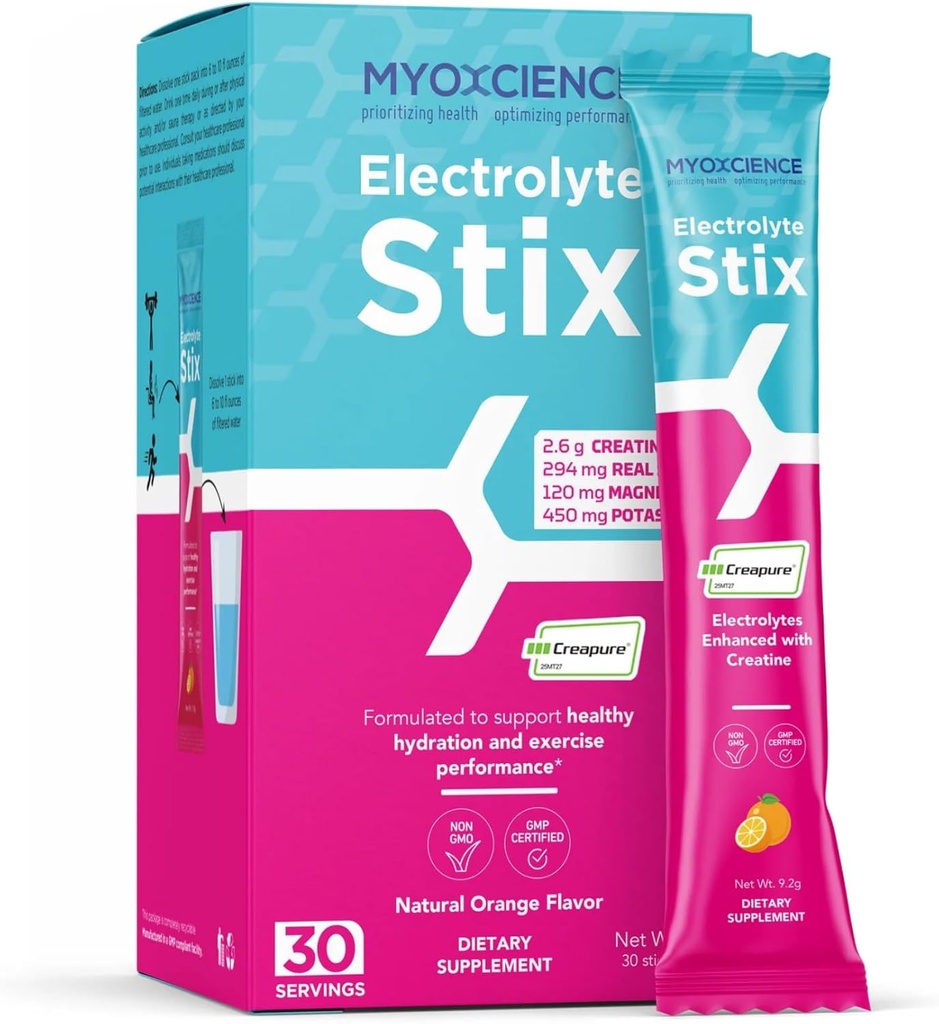 MYOXCIENCE Electrolyte STIX | Egzersiz ve Kas Geliştirmeden Kurtarma (Doğal Orange Flavor) (Stix 30 ct)