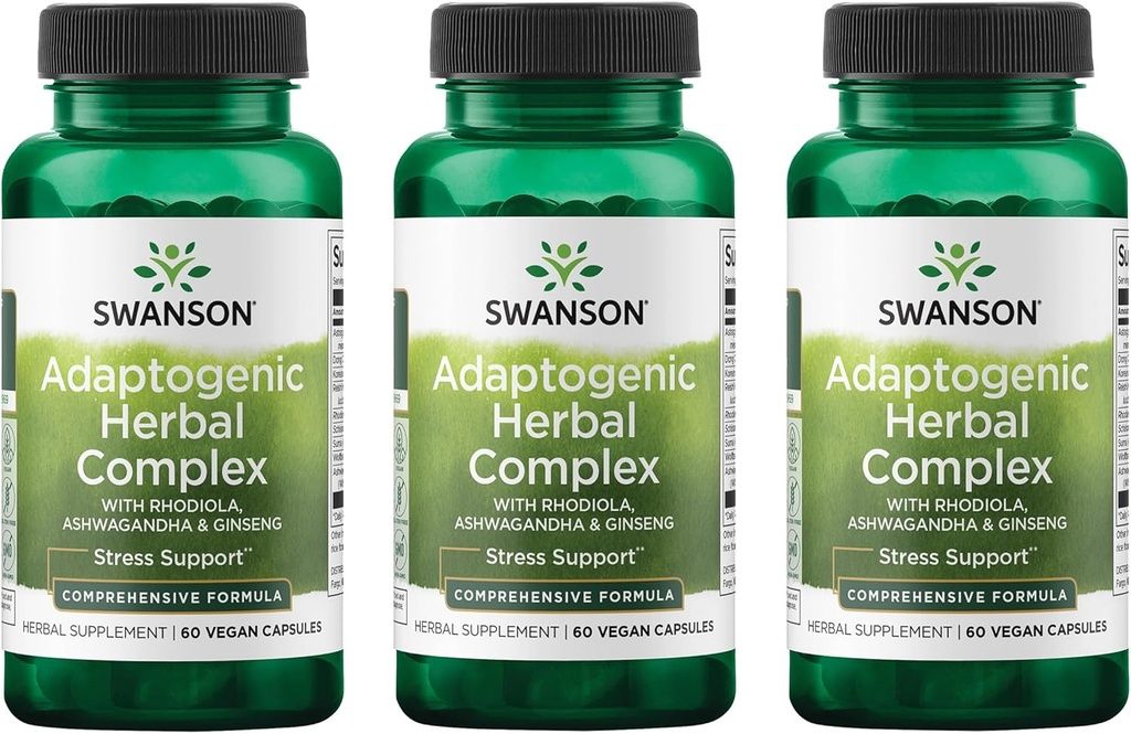 Swanson Rhodiola Ashwagandha BTC Kompleksi Mood Energy Immune Function Nervous System Stress Support Adaptogen Herb Supplement 60 Capsules (3 Pack)