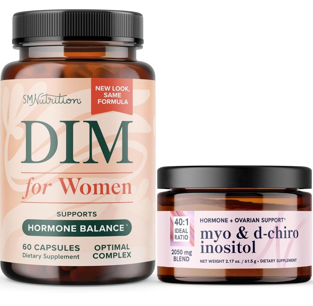 Myo-Inositol Toz Kompleksi ve Kadın DIM Supplement | Hormon Denge Paketi İdeal 40:1 Benimo-Inositol & D-Chiro Inositol Toz (30 Hizmet) ve DIM Supplement for Women (60 Hizmet) için