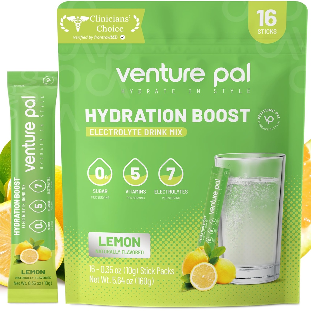 Venture Pal Sugar Free Electrolyte Powder Packets - Liquid Daily IV Drink Mix for Rapid Hydration & Party Recovery 