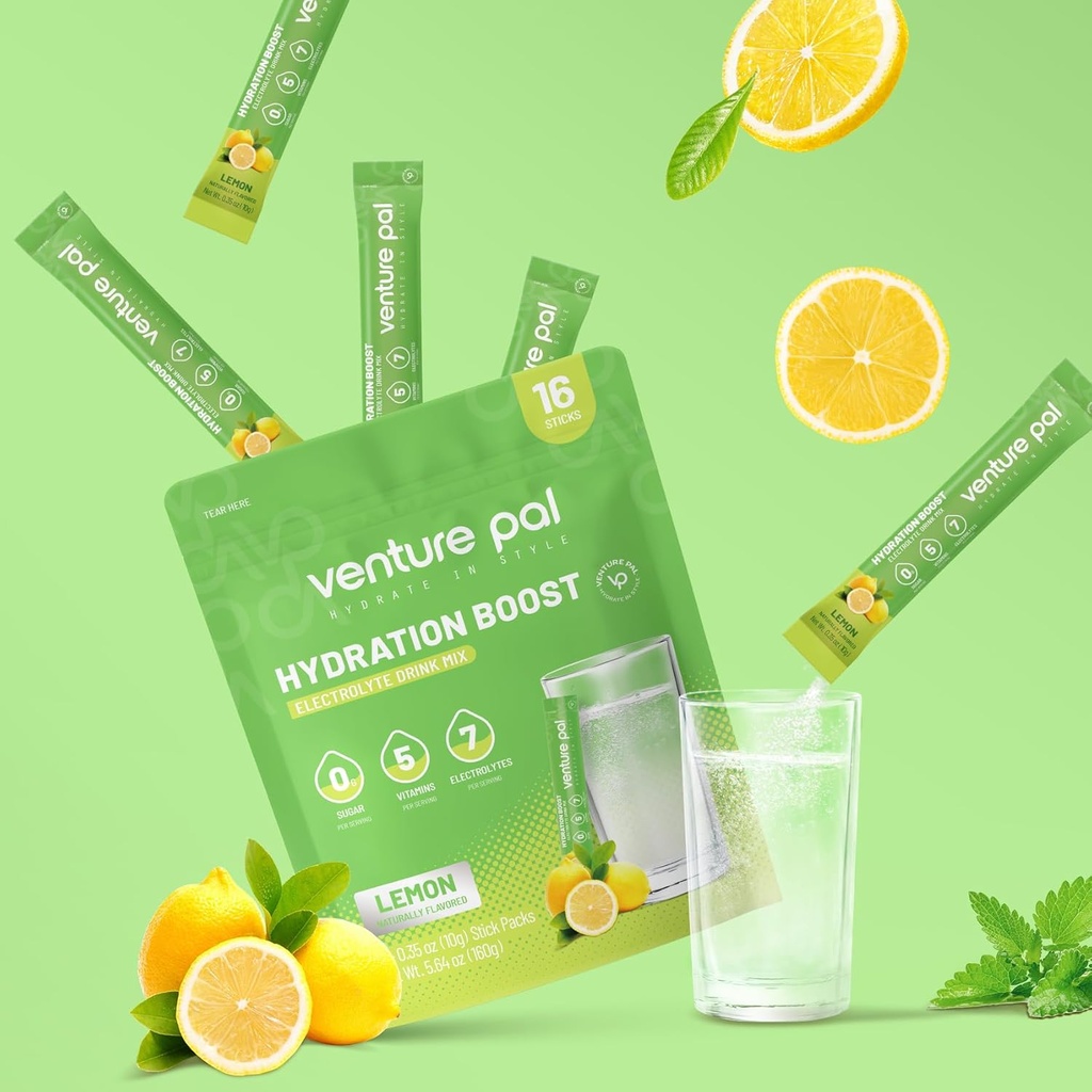 Venture Pal Sugar Free Electrolyte Toz Paketleri - Sıvı Günlük IV Hızlı Hydration & Parti Recovery için Mix | 5 Vitamin & 7 Elektrolytes / Keto Friendly | Non-GMO | sertifikalı Vegan | 16 Sticks