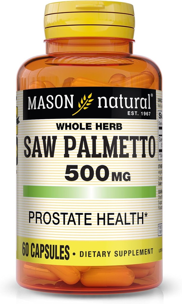 MASON NATURAL Saw Palmetto 500 mg, Prostate Health & Urinary Function, 60 Capsules