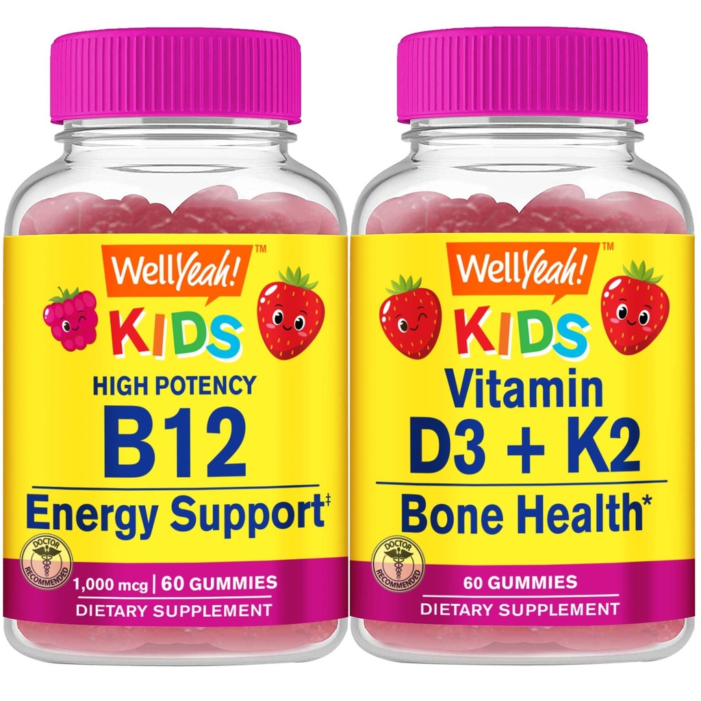 Evet B12 Çocuk + D3+K2 Çocuklar, Gummies Sche - Great Tasting, Vitamin Supplement, Gluten Free, GMO Free, Chewable Gummy