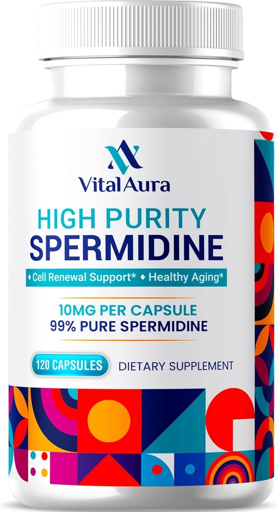 Vital Aura Spermidine Supplement - 10 mg x 120 Capsules | 4 Ay Sağlıklı Ağlama, Beyin ve Hücre Sağlığı - Buğday Germ'den Daha Fazla Potent