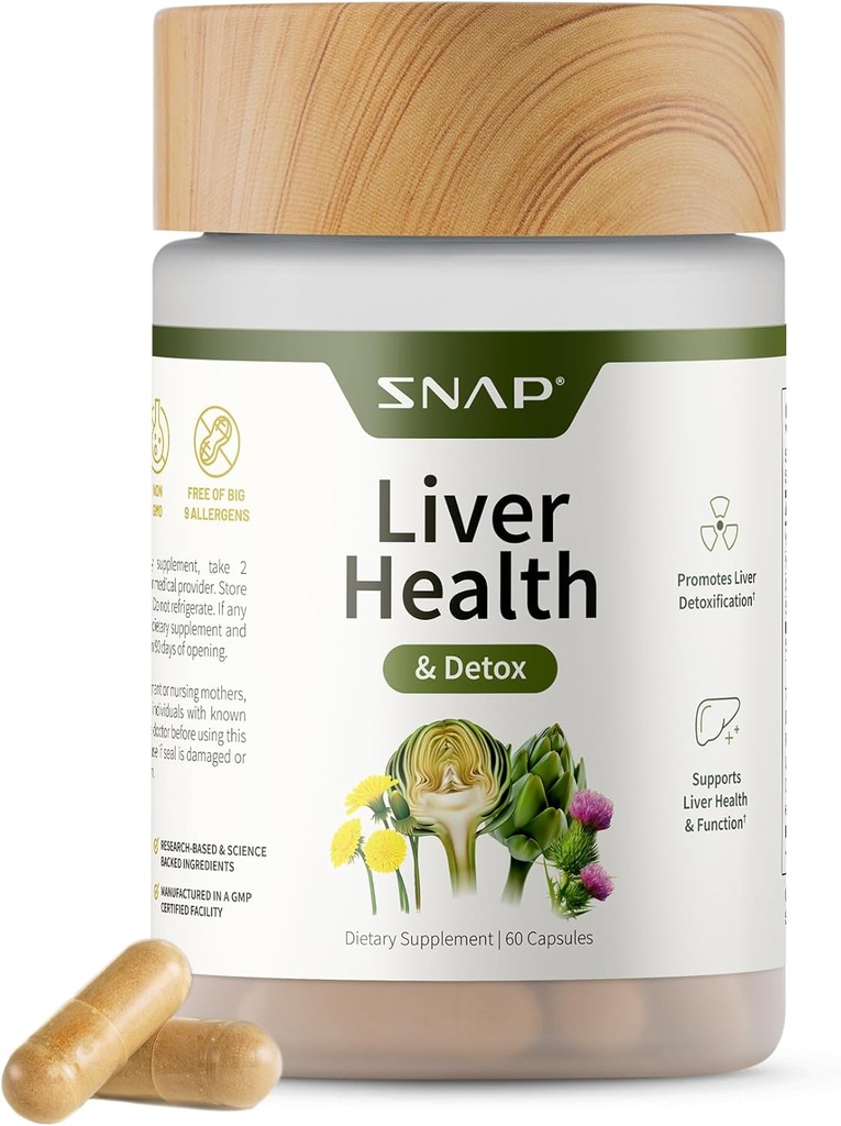Snap Supplements Liver Health & Detox Supplement - Liver ve Digestive Health için Doğal Destek, 60 Vegetarian Capsules (1 Ay Supply)