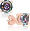 Handcrafted Rose Gold Plad Natural Mystic Topaz Sterling Silver Stud Earrings