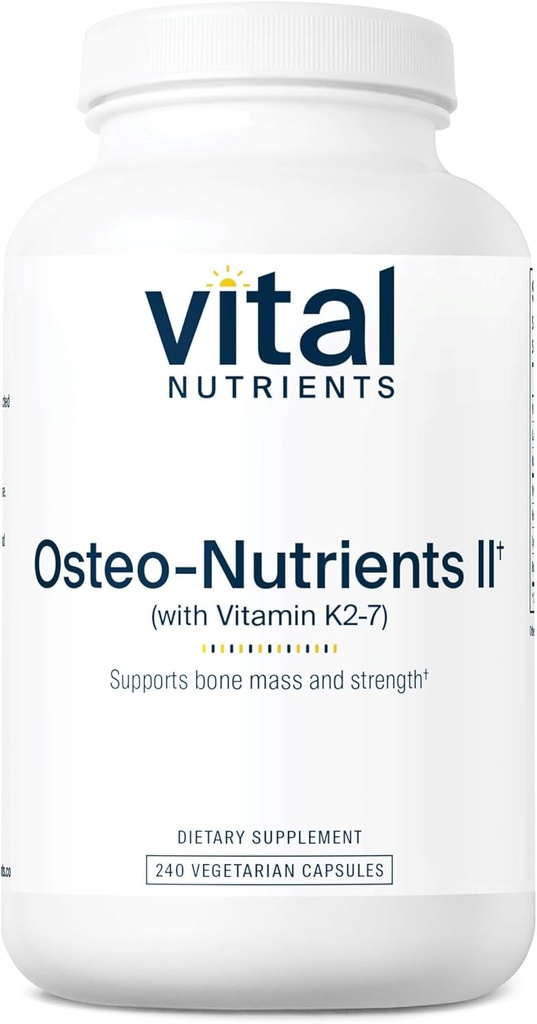 Vital Nutrients Osteo-Nutrients II | Vitamin K2 + D3, Kalsiyum, Boron ve Bone Strength için Magnezyum* | Sağlıklı Kalp Desteği | Vejetaryen Tamam | Gluten, Süt, Soy Free | 240 Capsules