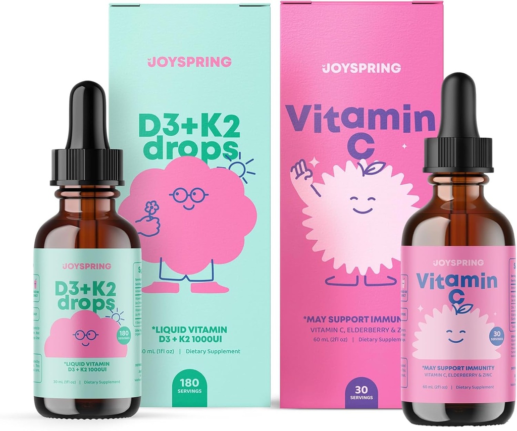 JoySpring Vitamin C + Elder Drops + Çocuklar Immune Support ve D Drops for Immune Support & Heart Health Health
