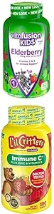 Πακέτο Vitafusion Kids Elderberry Gummy Βιταμίνες, 60Ct + Lil Critters Kids Immune C Gummy Συμπλήρωμα: 60 ή 120mg Βιταμίνη C ανά υπηρεσία, 190 Count (95-190 Day Supply)