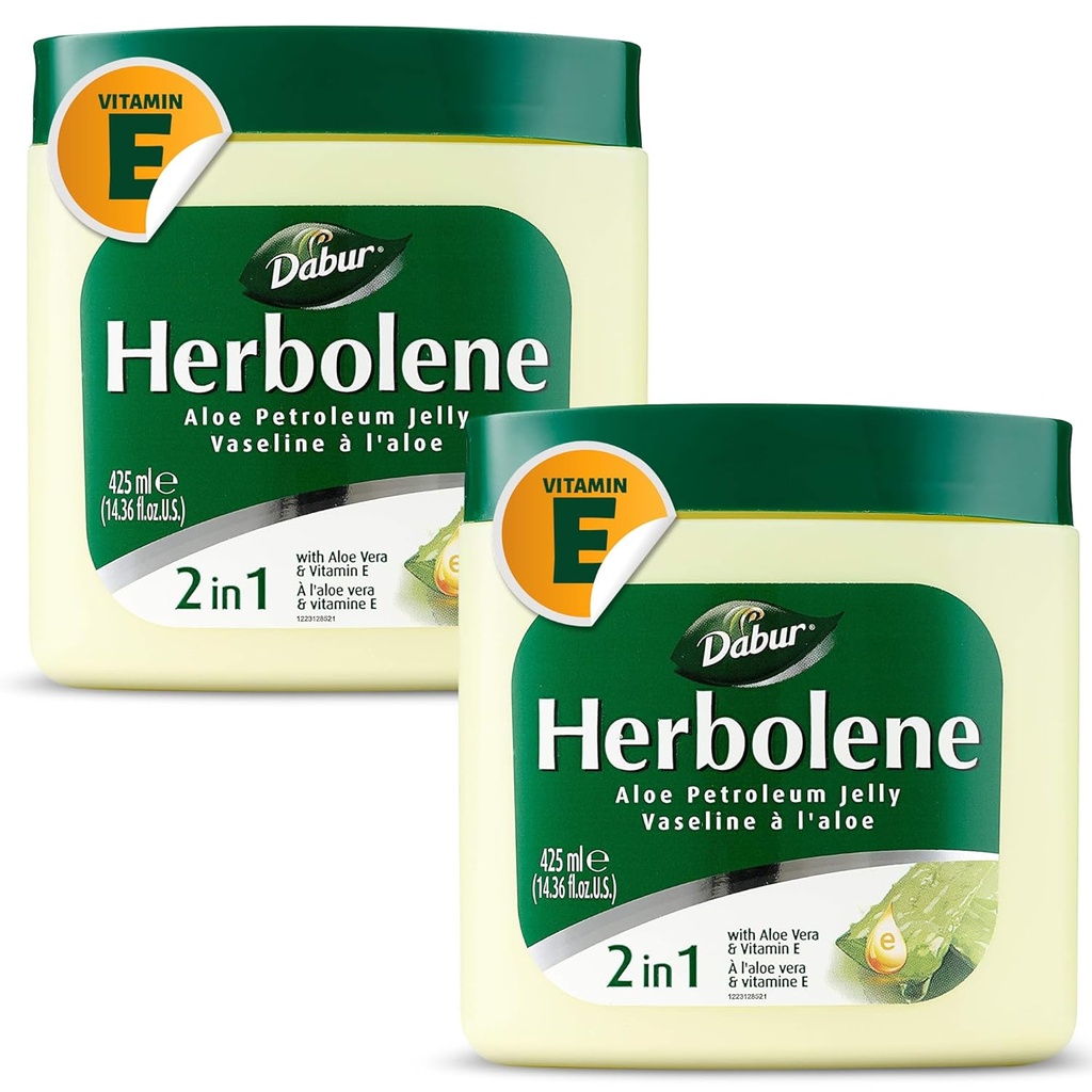 Dabur Herbolene Aloe Vera Gel Petrol Jelly - Derin ve Yoğun Cilt Moisturizasyon - Hassas Cilt - Nourishing Bliss and Lasting Hydration - 425 ML (Pack of 2)