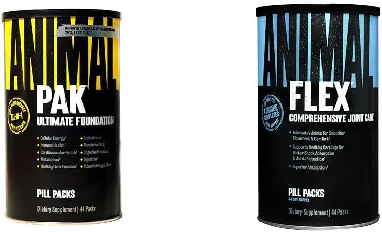 Animal Pak - Convenient All-in-One Vitamin & Supplement Pack - Ψευδάργυρος & Flex –Συμπλήρωμα κοινής υποστήριξης – Περιέχει κουρκουμίνη ρίζας Tur Βοηθά στην επισκευή & επαναφορά αρθρώσεων – 44 συσκευασίες