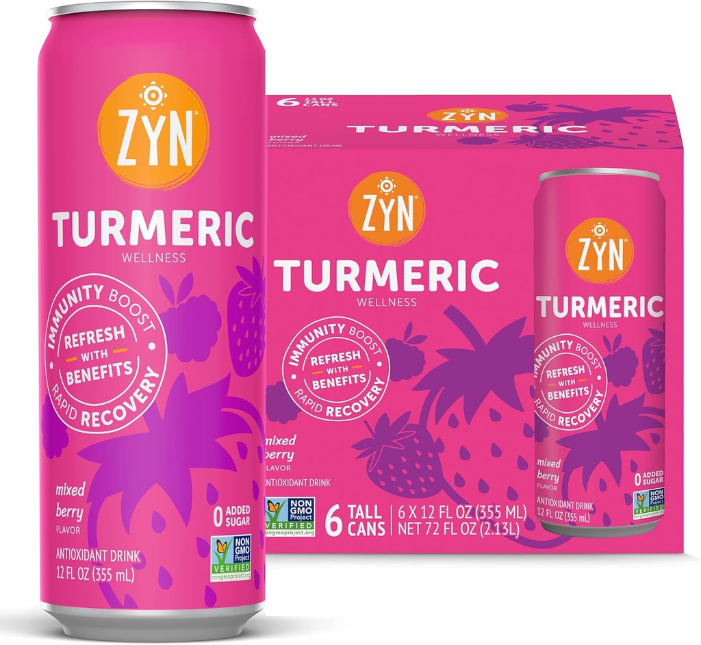 ZYN Turmeric Wellness Drink 6 (Pack), karma Berry Flavored Turmeric Curcumin Drink with Black Pepper, Nodrew Sugar, Low Carb & Low Calorie Drink, Clean Alternative Alternative
