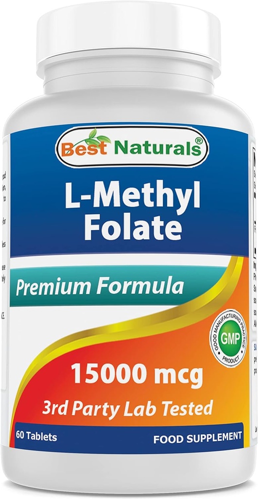 En İyi Doğals Metil Folate 15000 mcg (15mg) (En Bio-Available) 60 Tablet - Destek Hücre Formasyon Büyüme Fonksiyonu, Beyin, Hafıza, Cardiovascular Sağlık (60 Kont)