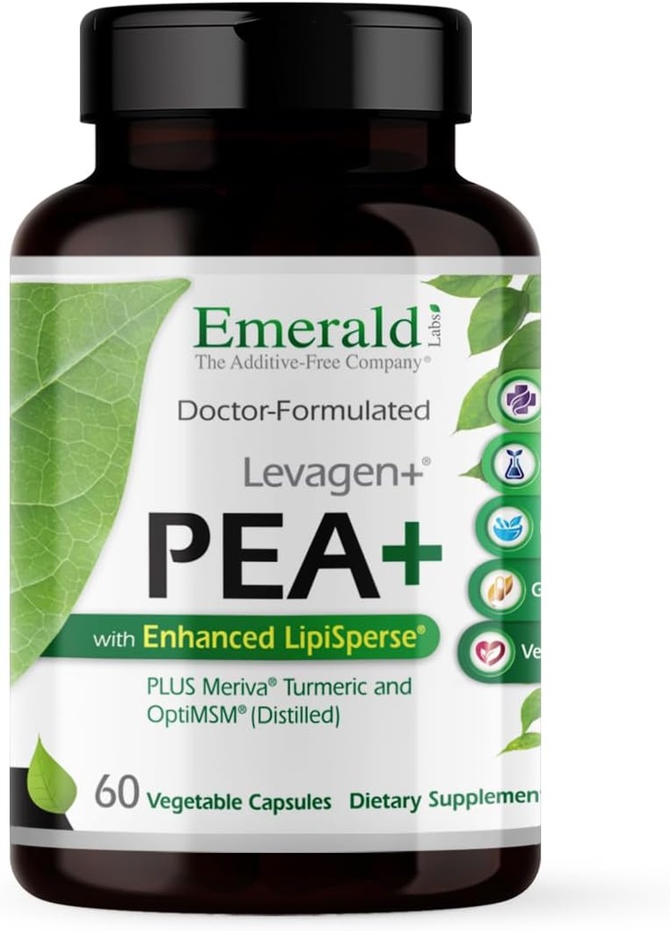 Emerald Laboratories Pea+ with Levagen+ - Υποστηρίξτε την κοινή & μυϊκή υγεία με Meriva Curcumin, OptiMSM & Levagen+ Pea* - Μη-GMO, Vegan, Χωρίς γλουτένη - 60 κάψουλες λαχανικών