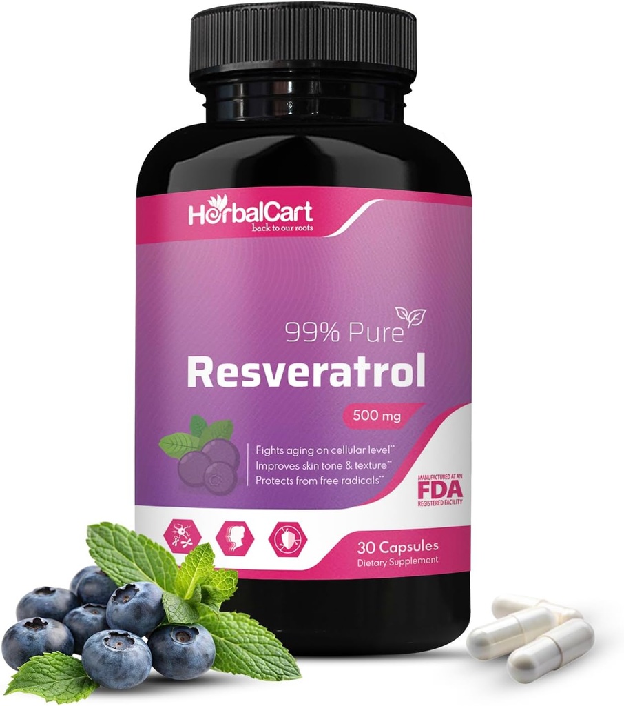 Pure Resveratrol 500 mg - Antioksi, Sağlıklı Aging & Heart Health Support