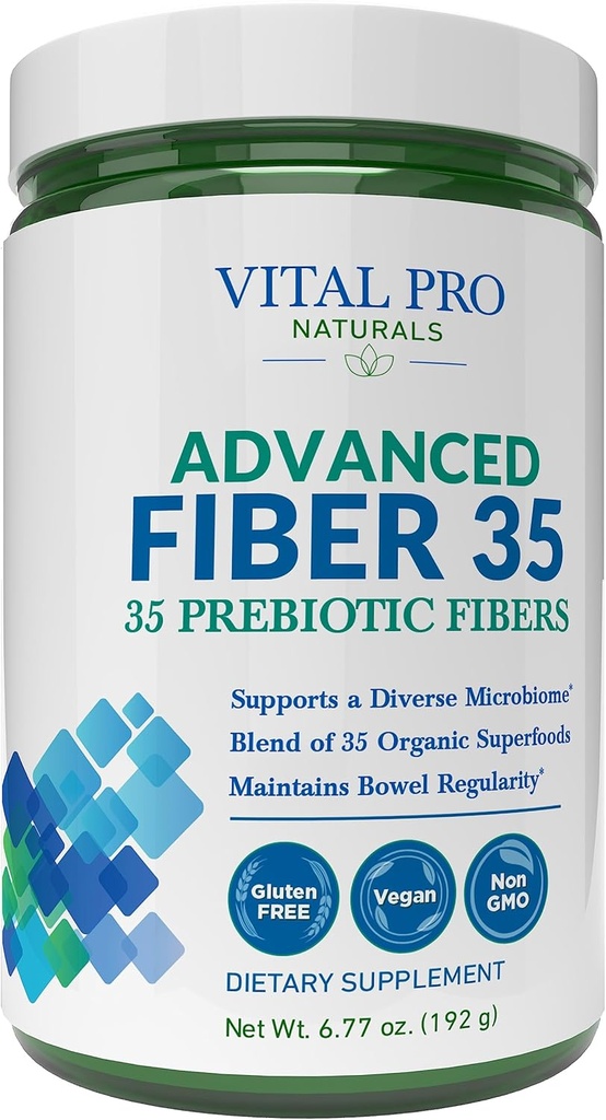 Vital Pro Naturals - Diyetsel Destek için Gelişmiş Fiber 35 Toz Supplement ve Occasional Constipation ile 35 Prebiyotik Fibers ve 35 Organik Superfoods for Bowel Regularity, 6.77 ozz
