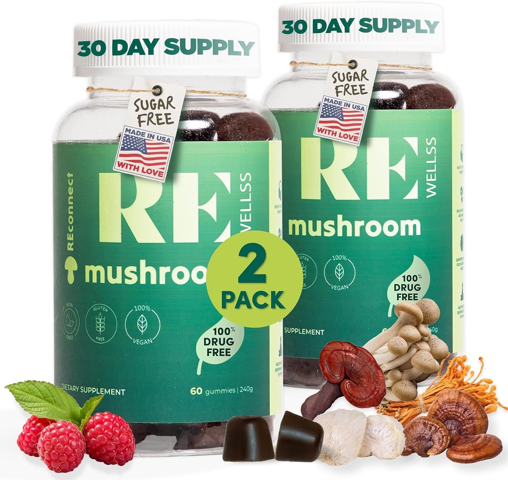 Yetişkinler için Magic Mushroom Gummies I Veg Low Carb Lion's Mane Supplement I Mushroom Supplement | Chaga Cordyceps Shiitake Türkiye | Biliş & Immune Support Boost Energy Focus Mood | 2 Pack