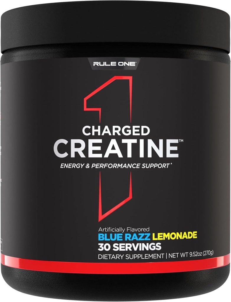 Κανόνας 1 Φορτισμένη Creatine - Multi-Function συμπλήρωμα προπόνησης με Createine, Electrolyte, and Energy Blends for Intensity, Performance, & Hydration Support (30 Servings, Blue Razz Lemonade)