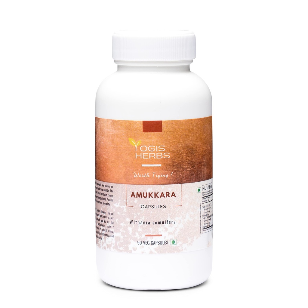 YOGIS HERBS Amukkara Κάψουλες - Root Ashwagandha, συμπλήρωμα βοτάνων, υποστήριξη στρες (Withania Somnifera) 90 κάψουλες Veg