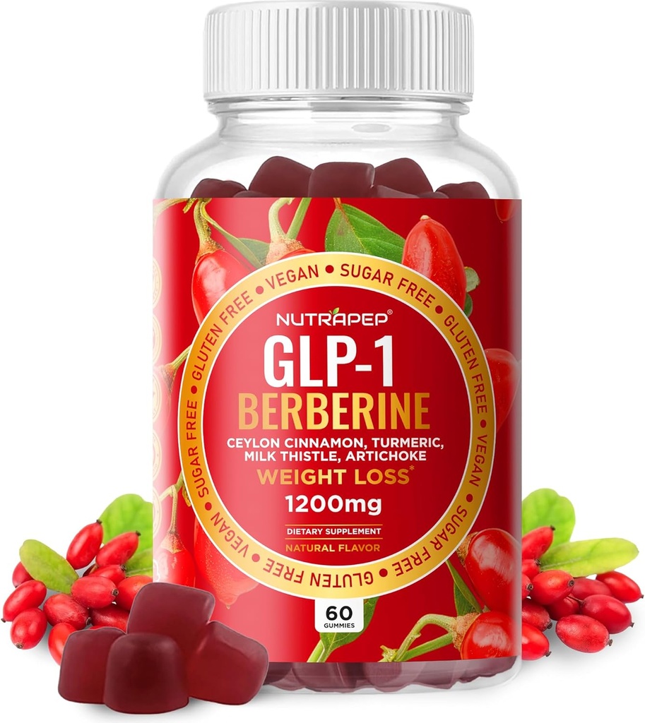 Premium Berberine HCl GLP-1 Kilo kaybı Gummies (1200 mg) Ceylon Cinnamon Turmeric Milk Butle Artichoke - Sugar Free Gluten Free High Potency GLP1 Support Supplement