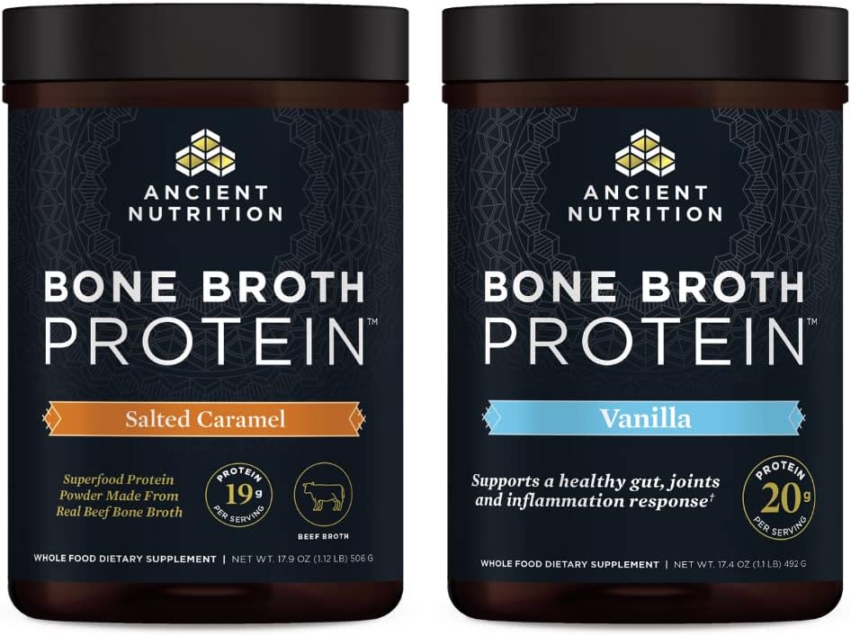 Eski Beslenme sığır Bone Broth protein Toz, Salted Caramel, 20 Hizmet + Bone Broth protein Toz, Vanilla, 20 Hizmet