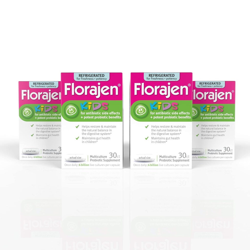 Florajen Çocuklar Probiyotikler, Daily Gut Health & Immune Support Supplement, Constipation and Bloating Relief, 120 Capsules (Refrigerated)