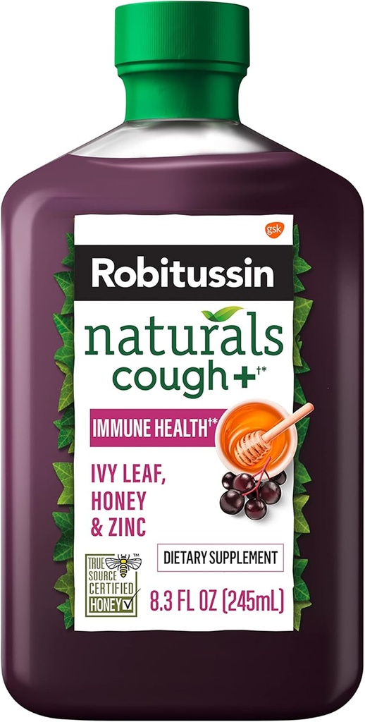 Robitussin Naturals Cough Plus Immune Health Diyetary Supplement for Occasional Cough Relief and Immune Support - 8.3 Oz