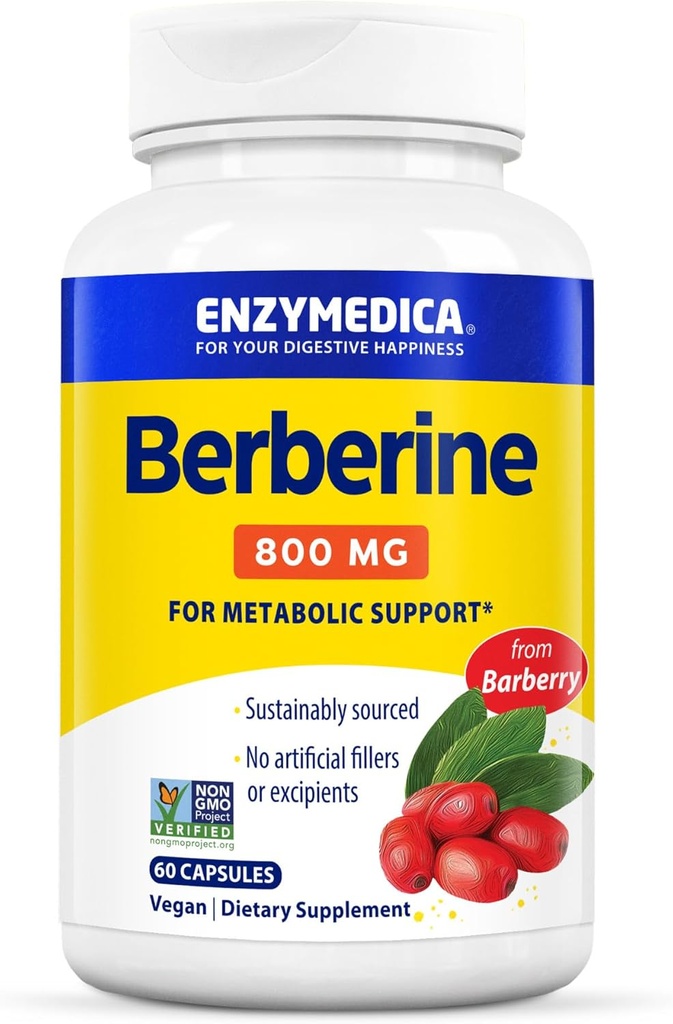 Enzymedica Berberine 800 mg - Metabolik Destek için Vegan Capsules - Sustainable Sourced Barberry - Non-GMO, Gluten-Free, No Fillers or Excipients - 60 Capsules