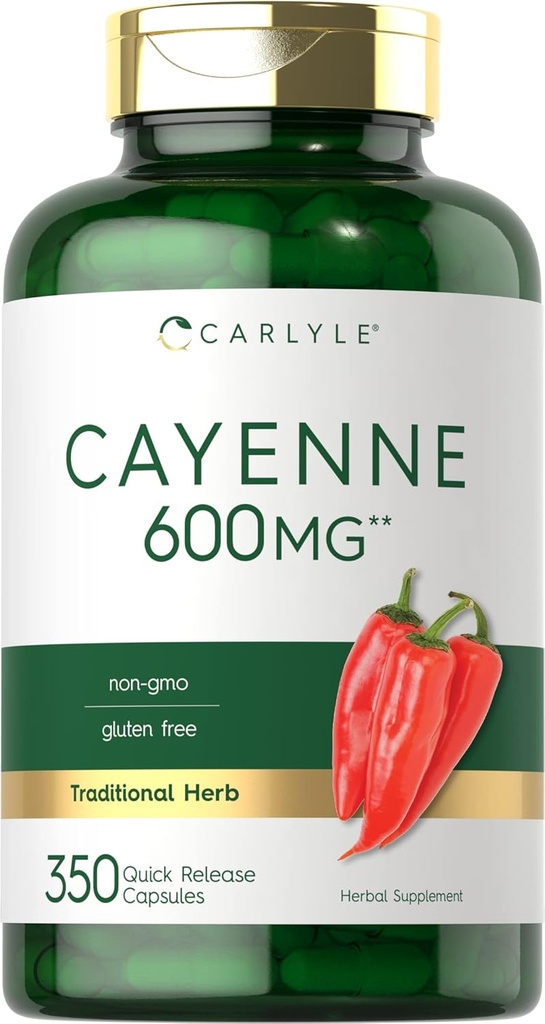 Carlyle Cayenne Pepper Capsules 600 mg | 350 Pills | Non-GMO, Gluten Free Supplement Supplement