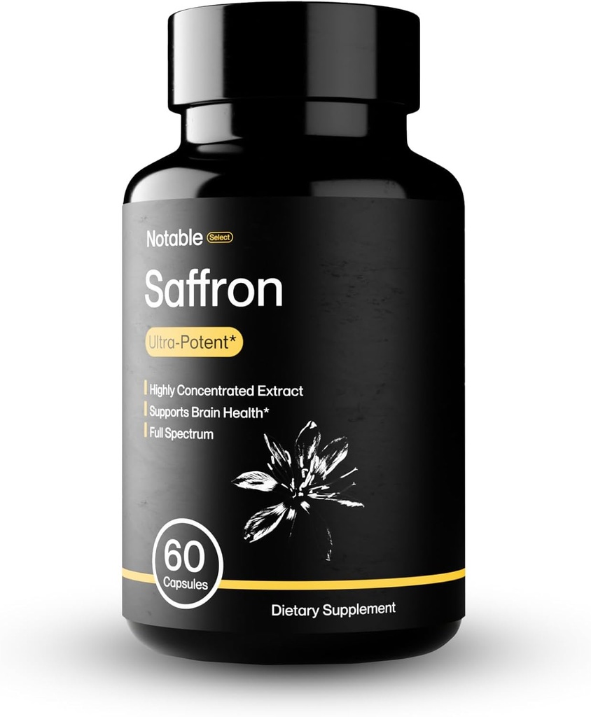 Kullanılabilir Ultra-Potent Saffron Extract Capsules | 30 mg |% 20 Polyols, 7.5% Crocins ve % 3 Safranal | Destekler Mood, Eye Health, Memory, & Focus | 60 Day Supply