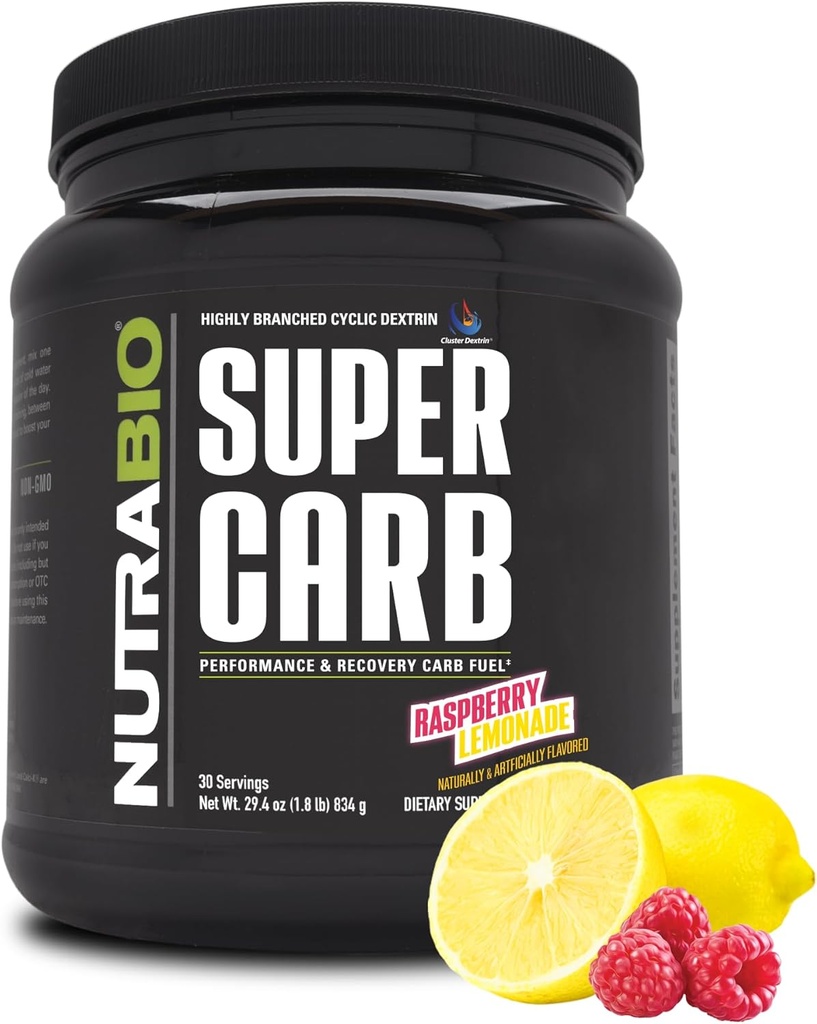 NutraBio Super Carb, Carbohidrat Toz Kombine Dextrin & Electrolytes, Advanced Carb Supplement Toz for Workout Yakıt,Performance, and Muscle Recovery,Cyclic Dextrin,Raspberry Lemonade, 30 Sv