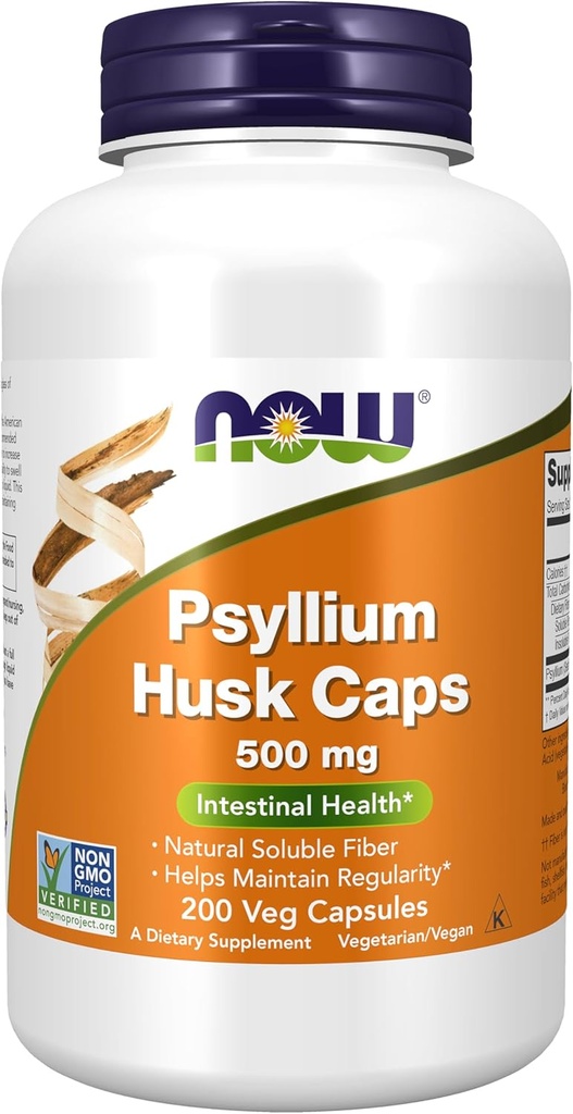 Şimdi Gıdalar Tamamlar, Psyllium Husk Caps 500 mg, Non-GMO Projesi Doğrulandı, Doğal ► Fiber, Intestinal Health*, 200 Veg Capsules