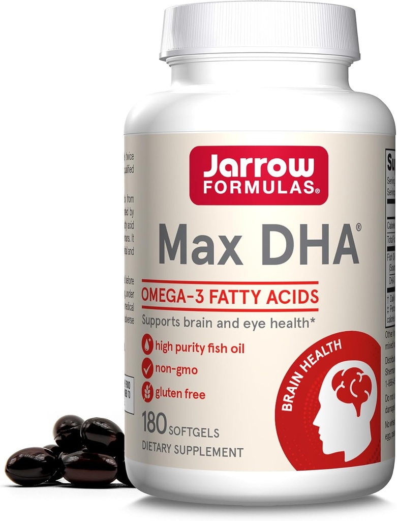 Jarrow Formulas MaxDHA - 180 Softgels - Yüksek Saf Fish Oil - Supplement Supports Brain & Eye Health - Omega-3 Fatty Acids & Enriched in DHA - 90 Servisler