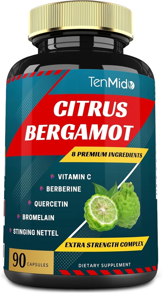 Citrus Bergamot Extract Capsules with VitaminC, Berberine, Quercetin, Bromelain, Echinacea, Black Pepper - 3 Ay Supply, 90caps