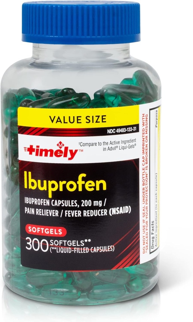Εργαστήρια Time-Cap, INC. Timely Ibuprofen 200mg - 300 Liquid Softgels - δισκία ανακούφισης του πόνου και του πυρετού - για ανακούφιση του κεφαλαλγίας, εμμηνόρροιας, πόνους των δοντιών, μυϊκοί πόνοι & αρθρίτιδας