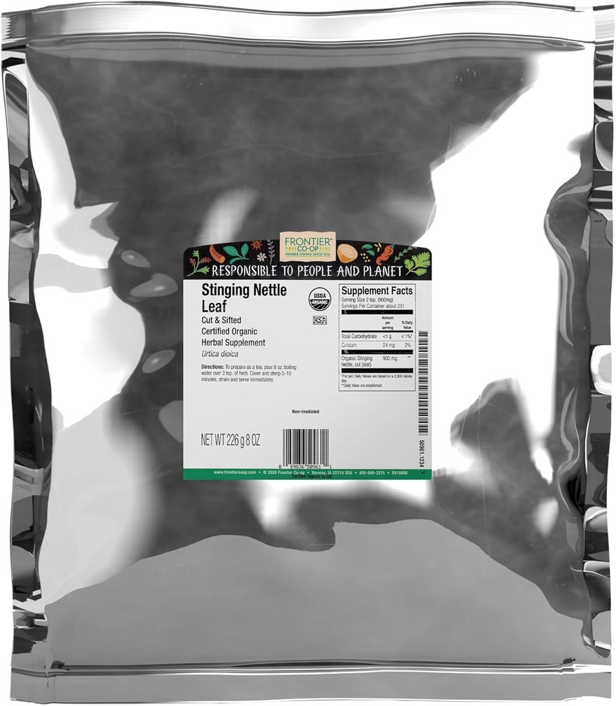 Frontier Co-op Organik Nettle Leaf, 1lb Bulk Bag, Cut & Sifted - Nettle Tea yapmak için ideal, Kosher sertifikalı