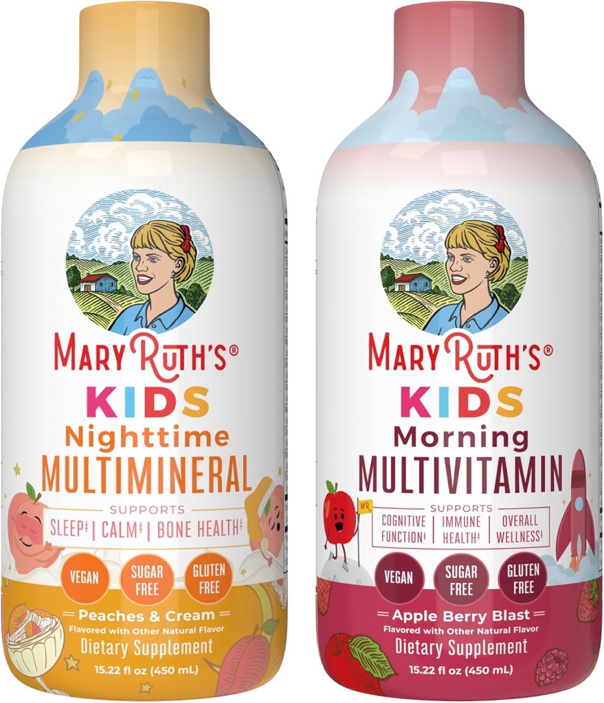 Liquid Multivitamin (Apple Berry) & Nighttime Multimineral (Peaches & Cream) for Kids 