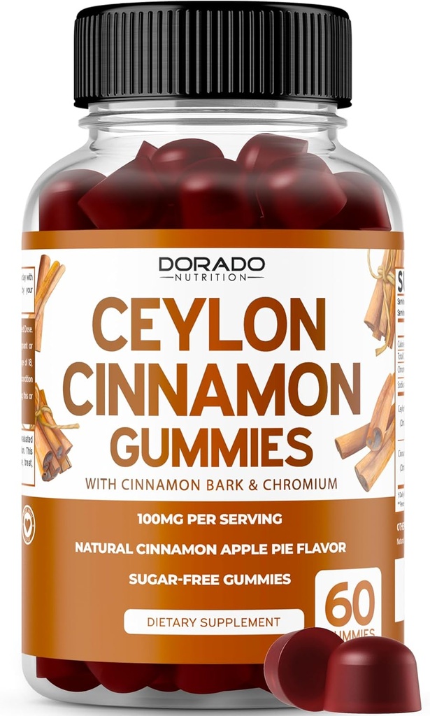 Ceylon Cinnamon Gummies (60 Kont) Apple Cider Vinegar Cinnamon, Turmeric, Berberine ve Macintosh for Digestion General Wellness Support - Ceylon Supplements - Güvenli Vegan & ABD Made