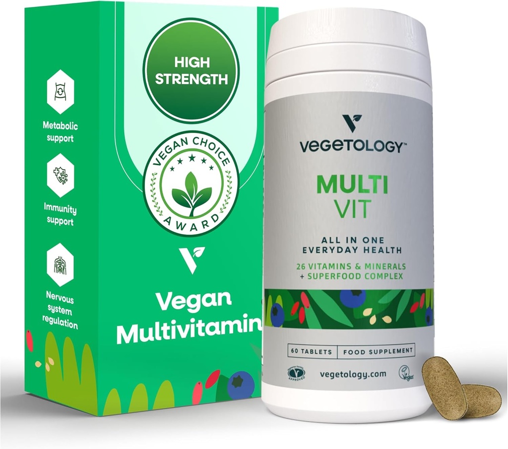MultiVit Vegan Multivitamin Supplement, 26 Vitamin & Minerals - Metabolik, Beyin Fonksiyonu ve Immune Desteği için Vitamin Supplements - Kadınlar için Çokvitamin, Erkekler ve Çocuklar için Çokvitamin