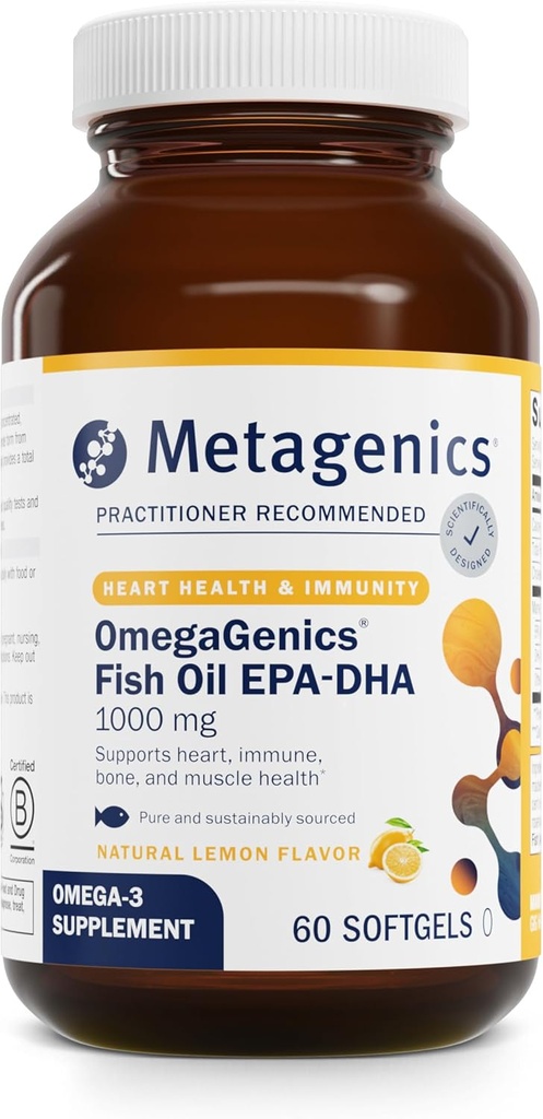 Μεταγονική OmegaGenics EPA-DHA 1000 mg - Υψηλής ισχύος Omega-3 Fish Oil συμπλήρωμα για την καρδιά, τον εγκέφαλο και την κοινή υγεία * - Βιώσιμα πηγάζει - 60 Softgels