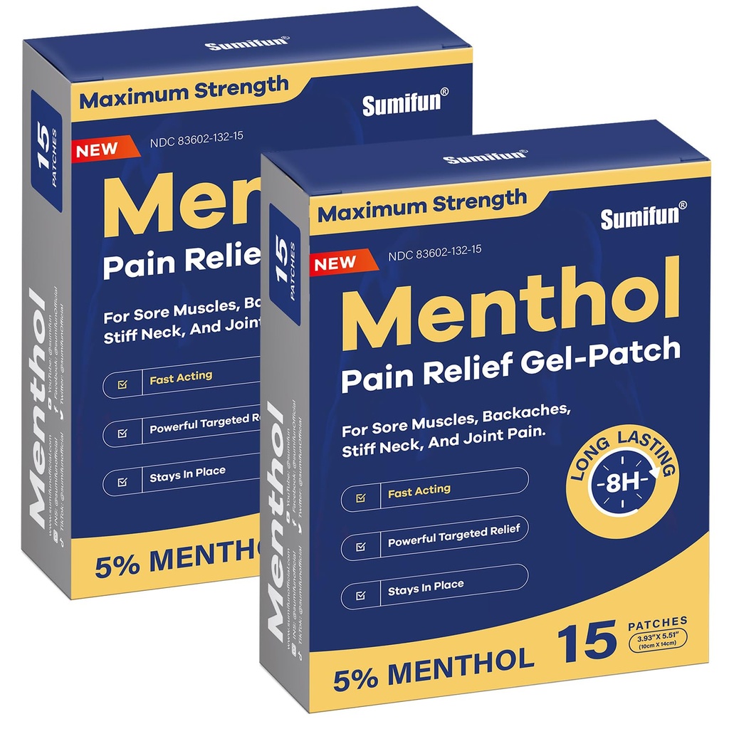 Sumifun% 5 Menthol Pain Relief Patches - 30 Kont Pain Patches for neck, Shoulder, Elbow, Diz & Back Pain Relief - Lower Back Pain Relief Products - Menthol High Pain Relief Patches