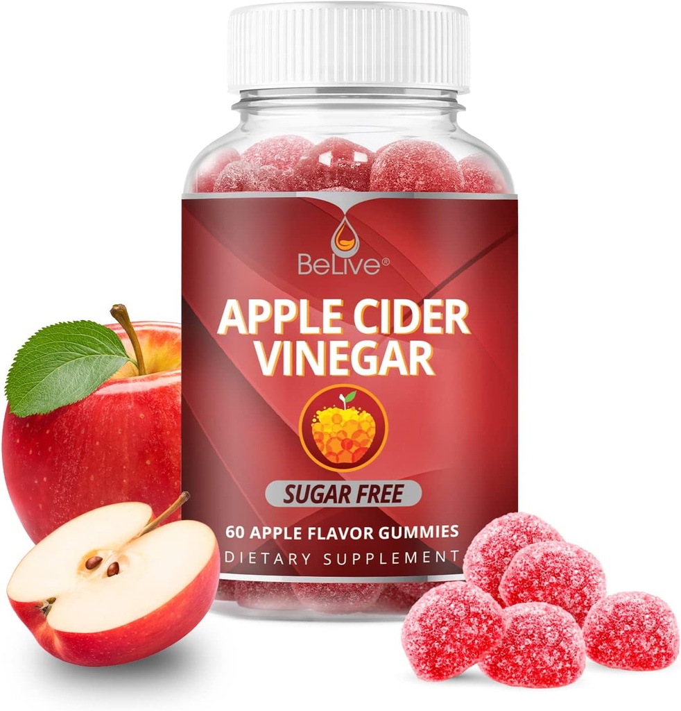 Belive Μηλίτης μηλίτη Ξύδια - ACV Gummies Χωρίς Ζάχαρη I Detox & Cleanse Digestive Health I Εναλλακτική λύση στις κάψουλες, Vegan, Keto Friendly, Non-GMO, Gluten Free 