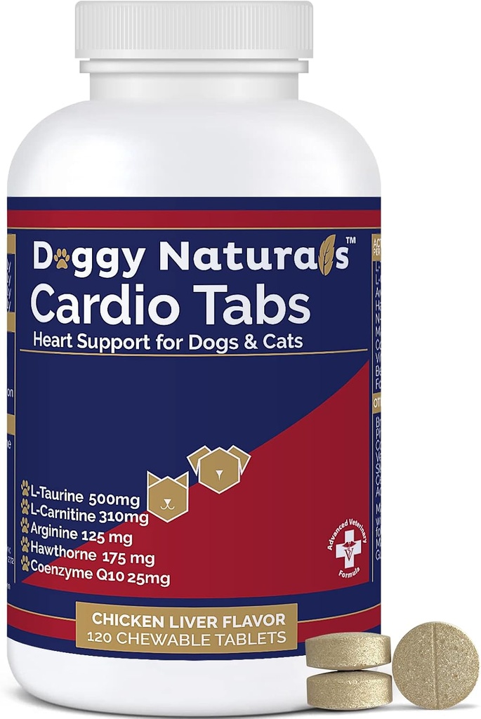 Cardio Tabs Heart Support Supplement for Dogs - Aids Cardio Support and Cardio Strength Supplement for Dog, L-Taurine, L-Carnitine, Hawthorn, L Arginine, Coenzyme Q10 - ABD'de Made