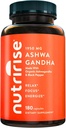 NutriRise Βιολογικές κάψουλες ρίζας Ashwagandha με μαύρο πιπέρι 1950mg, φυσικό στρες & mood, Thyroid & ανοσοποιητικό συμπλήρωμα υποστήριξης, βοήθεια ύπνου, σαφήνεια, εστίαση & ενέργεια, χωρίς γλουτένη, 180 κόμης