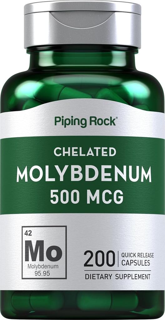 Piping Rock Molybdenum Supplement | 500 mcg | 200 Capsules | Chelated Molybdenum Amino Asit | Non-GMO, Gluten Free