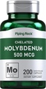 Piping Rock Molybdenum Supplement | 500 mcg | 200 Capsules | Chelated Molybdenum Amino Asit | Non-GMO, Gluten Free