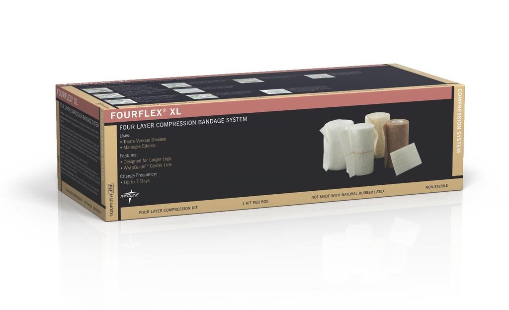 Medline Fourflex XL 4-Layer Compression System, Size XL, Effective for Chronic Venous Insufficiency, Case of 8 Kits